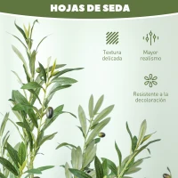 HOMCOM Planta Artificial Decorativa de 180cm Árbol de Olivo con 900 Hojas y 40 Aceitunas en Maceta para Interior Verde(m-5)