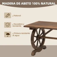 Outsunny Mesa de Jardín de Madera de Abeto con Patas en Forma de Rueda para Exterior e Interior 110x60x65 cm Acabado Carbonizado(m-4)