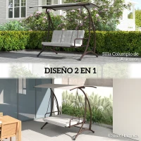 Outsunny Columpio de Jardín de 3 Plazas Convertible en Cama con Toldo Ajustable UPF30+ y Cojines 200x120x175 cm Gris Claro(m-4)