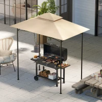 Outsunny Grill Gazebo Replacement Canopy Roof for 1.5 x 2.4m Frame, UPF50+ Protection, Double Tiered 5' x 8' Outdoor BBQ Gazebo Cover Replacement, TOP COVER ONLY, Beige(m-10)