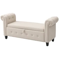 HOMCOM Banqueta de Almacenaje con Reposabrazos Enrollados para Dormitorio Salón Pasillo 146,5x49x74,5 cm Beige(m-10)