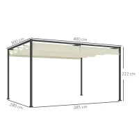 Outsunny Pérgola de Jardín 4x3m Cenador de Techo Retráctil de Poliéster Recubrimiento Resistente para Celebraciones Crema(m-3)