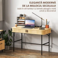 HOMCOM Birou cu Uși Canelate în Stil Contemporan, Birou pentru PC din Lemn și Oțel, 120x60x76,5 cm, Lemna Natural(m-4)