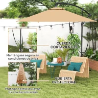 Outsunny Parasol de Jardín Excéntrico Sombrilla con Funda para Sombrilla Protección UV 50+ y Base Cruzada Ø290x243 cm Caqui(m-4)