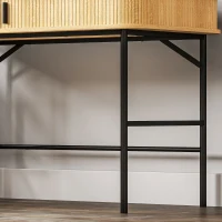 HOMCOM Schreibtisch, Retrostil, Lamellendekor, Staufächer, Stahlbeine, 120 x 60 x 76,5 cm, Eiche/Schwarz(m-9)