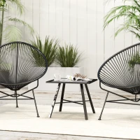 Outsunny Mesa Auxiliar de Jardín con Encimera de Aspecto Piedra Gris y Estructura Negra 55x55x46 cm Mesita de Exterior Compacta(m-8)
