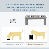 PawHut Comedero Elevado para Perros con 2 Cuencos Extraíbles de Acero Inoxidable 44x24x15 cm Gris(m-4)