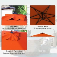 Outsunny 3(m) Cantilever Overhanging Parasol, with Cross Base - Orange(m-5)