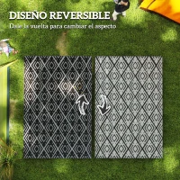 Outsunny Alfombra de Exterior Reversible 182x274 cm con Patrón Geométrico de Rombos Impermeable Bolsa de Transporte Negro(m-7)