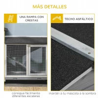 PawHut Conejera Exterior 157,4x53x99,5cm Jaula para Conejos Grande con Ruedas Techo Asfáltico Bandeja Extraíble y Rampa Gris(m-6)