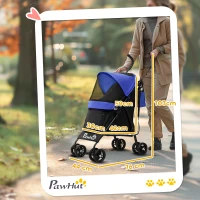 PawHut Foldable Dog Stroller, Lightweight Dog Pram w/ Shoulder Strap, Storage Bag, Cup Holder, Dark Blue(m-3)