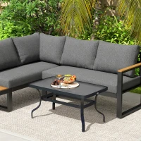 Outsunny Tavolino da Esterno Rettangolare in Metallo Nero con Piano in Vetro Temperato, 95x55x46 cm(m-9)