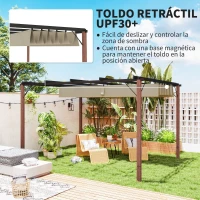 Outsunny Pérgola de Jardín 4x3 m con Techo Retráctil y Marco de Aluminio con Acabado Madera UPF30+ para Patio Terraza Porche(m-4)