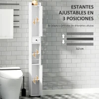 HOMCOM Columna de Baño con 2 Puertas Compartimento Abierto Estantes Ajustables y Portarrollos 20x20x185 cm Blanco(m-5)