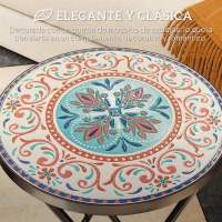 Outsunny Mesa Auxiliar Redonda de Jardín Plegable con Encimera de Mosaico y Almohadillas Antideslizantes Ø35,5x55 cm Multicolor(m-4)