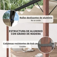 Outsunny Pérgola de Jardín 4x3 m con Techo Retráctil y Marco de Aluminio con Acabado Madera UPF30+ para Patio Terraza Porche(m-5)