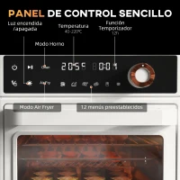 HOMCOM Horno Eléctrico de Sobremesa de 13L 1200W Freidora de Aire con 12 Modos de Calor y Temporizador Blanco(m-7)