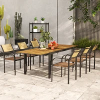 Outsunny Set Tavolo da Giardino Allungabile con 6 Sedie da Esterno Impilabili, Acciaio e Textilene, Marrone(m-9)