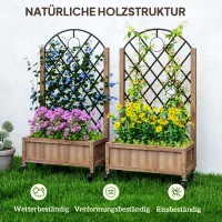Outsunny 2er Set Hochbeet Pflanzkasten mit Rolle, Rankgitter, Spalier Pflanzkübel Blumenkasten Holz 52x25x97cm Braun(m-7)