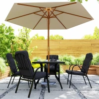 Outsunny 5 Pieces Outdoor Square Garden Dining Set w/ Tempered Glass Dining Table 4 Cushioned Armchairs, Umbrella Hole, Black(m-7)