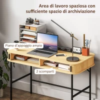 HOMCOM Scrivania per Camera e Ufficio con Ante Scanalate, Legno e Acciaio 120x60x76.5cm, Rovere e Nero(m-5)