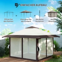 Outsunny 4 x 4 m Garten-Pavillon, Gartenzelt mit Netzwänden, UPF50+ Schutz, Höhenverstellbares Partyzelt, Beige(m-4)