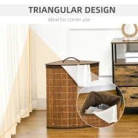 HOMCOM Bamboo Laundry Basket with Lid, 55 Litres Laundry Hamper with Removable Washable Lining,  Corner Washing Baskets, 38 x 38 x 57cm, Brown(m-7)