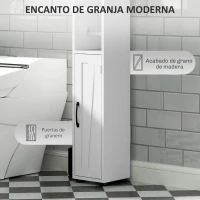 HOMCOM Columna de Baño con 2 Puertas Compartimento Abierto Estantes Ajustables y Portarrollos 20x20x185 cm Blanco(m-6)
