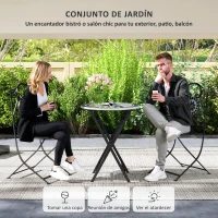 Outsunny Conjunto de Jardín de 3 Piezas con Mesa Redonda y Sillas Plegables y Patrón de Mosaico Geométrico Multicolor(m-4)