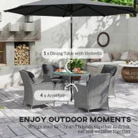 Outsunny 4 Seater Rattan Dining Set with Parasol & Cushions - Light Grey(m-4)