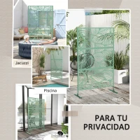 Outsunny Separador de Ambientes con 3 Piezas Patrón de Hoja Grande Pantalla de Privacidad de Acero 122x45x198 cm Verde(m-6)
