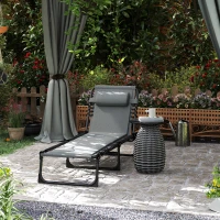 Outsunny Ligstoel, Zonneligstoel met Polstering en Zijtas, Tuinligstoel, Zwembad-Liege, Gepolsterde Ligbed, Grijs(m-2)