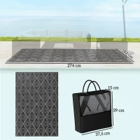 Outsunny Alfombra de Exterior Reversible 182x274 cm con Patrón Geométrico de Rombos Impermeable Bolsa de Transporte Negro(m-3)