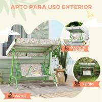 AIYAPLAY Columpio de Jardín Exterior para Niños de +3 Años con Toldo Ajustable Arnés de Seguridad 112x75x120 cm Verde(m-6)