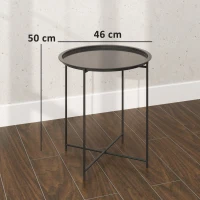 Outsunny Mesa de Jardín Redonda con Bandeja Extraíble Patas Ajustables y Acabado en Acero para Exterior Ø46x50 cm Negro(m-3)