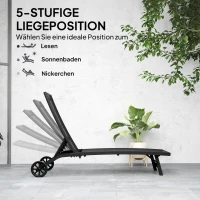 Outsunny Sonnenliege, 5-stufig verstellbare Rücklehne, atmungsaktiver Stoff, Aluminiumrahmen, Schwarz, 195 x 66 x 34 cm(m-5)
