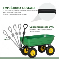 Outsunny Carro de Jardín Basculante Capacidad 125 L Carga 200 kg con Marco de Acero y 4 Ruedas Neumáticas Verde(m-6)