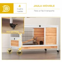 PawHut Jaula de Conejos Conejera para Mascotas Pequeñas con Techo Abrible y Bandeja Extraíble 90x53x59 cm Natural(m-7)