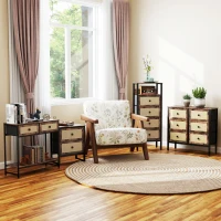 HOMCOM Cómoda de Tecido Cómoda para Dormitório com 4 Gavetas com Frente em Vime Prateleira 50x30x126 cm Marrom Rústico(m-9)