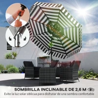 Outsunny Sombrilla de Jardín Inclinable Ø263 cm con Protección UV30+ Techo Doble Ventilado y Manivela para Patio Jardín y Piscina(m-4)