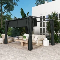 Outsunny Pérgola con Techo Retráctil 4x3 m Cenador con Paredes Laterales Anti-UV Resistente al Agua para Jardín Patio Gris Oscuro(m-9)