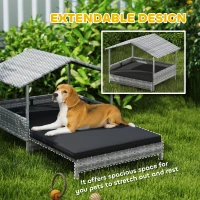 PawHut Extendable Elevated Dog Bed, Rattan Dog House, with Water-Resistant Roof, Removable Cushion, Charcoal Grey(m-4)