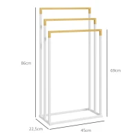 kleankin Toallero de Pie Escalonado con 3 Barras de Bambú y Marco de Acero para Baño Lavadero 45x22,5x86 cm Blanco y Natural(m-3)