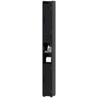 HOMCOM Columna de Baño con 2 Puertas Compartimento Abierto Estantes Ajustables y Portarrollos 20x20x185 cm Negro(m-11)