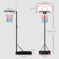 SPORTNOW Canasta de Baloncesto con Tablero de Dardos Altura Ajustable Base Rellenable y Ruedas 74x55x210-247 cm Negro(m-3)