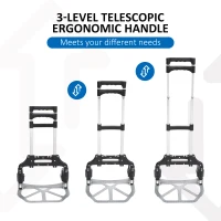 HOMCOM Aluminium Folding Hand Truck Trolley, Heavy Duty Foldable Sack Cart with Adjustable Telescoping Handle, 70KG Load Capacity(m-6)