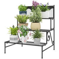 Outsunny Soporte para Plantas de Tres Niveles con Diseño en Escalera y Estructura Metálica Resistente para Interior y Exterior(m-11)