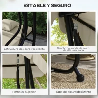 Outsunny Balancín de Jardín Exterior de 3 Plazas Convertible en Cama con Toldo Ajustable y 2 Almohadas Carga 340 kg Crema(m-6)