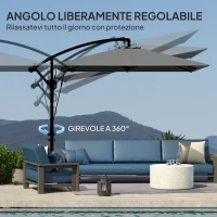 Outsunny Ombrellone da Giardino a Sbalzo 2.5x2.5 m con Manovella, Inclinabile e Girevole con Copertura, Grigio(m-6)