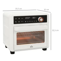HOMCOM Mini Forno Elétrico Multifuncional de 13L 1200W com 12 Modos Temporizador e Temperatura Ajustável 33,5x32x32,5 cm Branco(m-3)